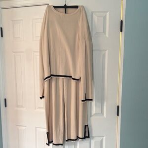 Women’s Cream Knit Two-Piece pant  Set with Black Trim
